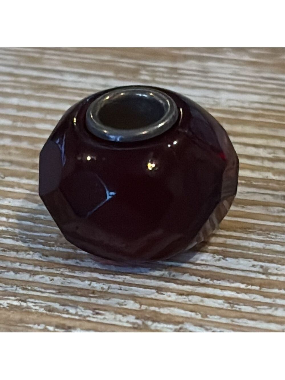 TROLLBEADS dark red prism bead faceted glass charm sterling silver core